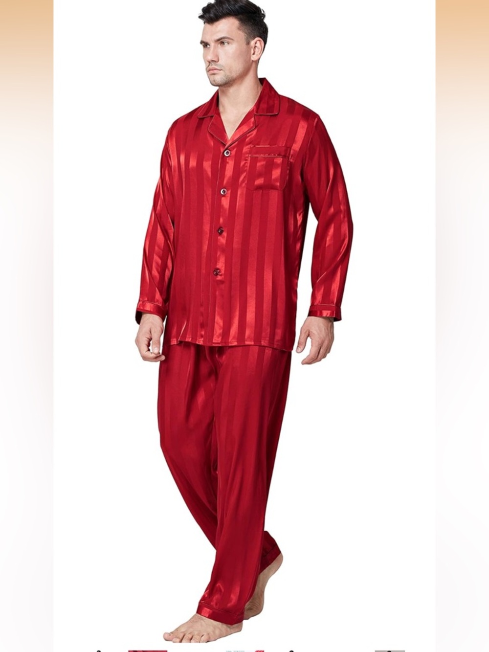 Men’s Red Striped Silk Satin Pajamas